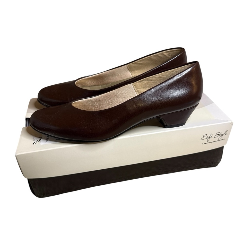 Hush Puppies Brown Leather Slip-On Women's short heels - Picture 3 of 10